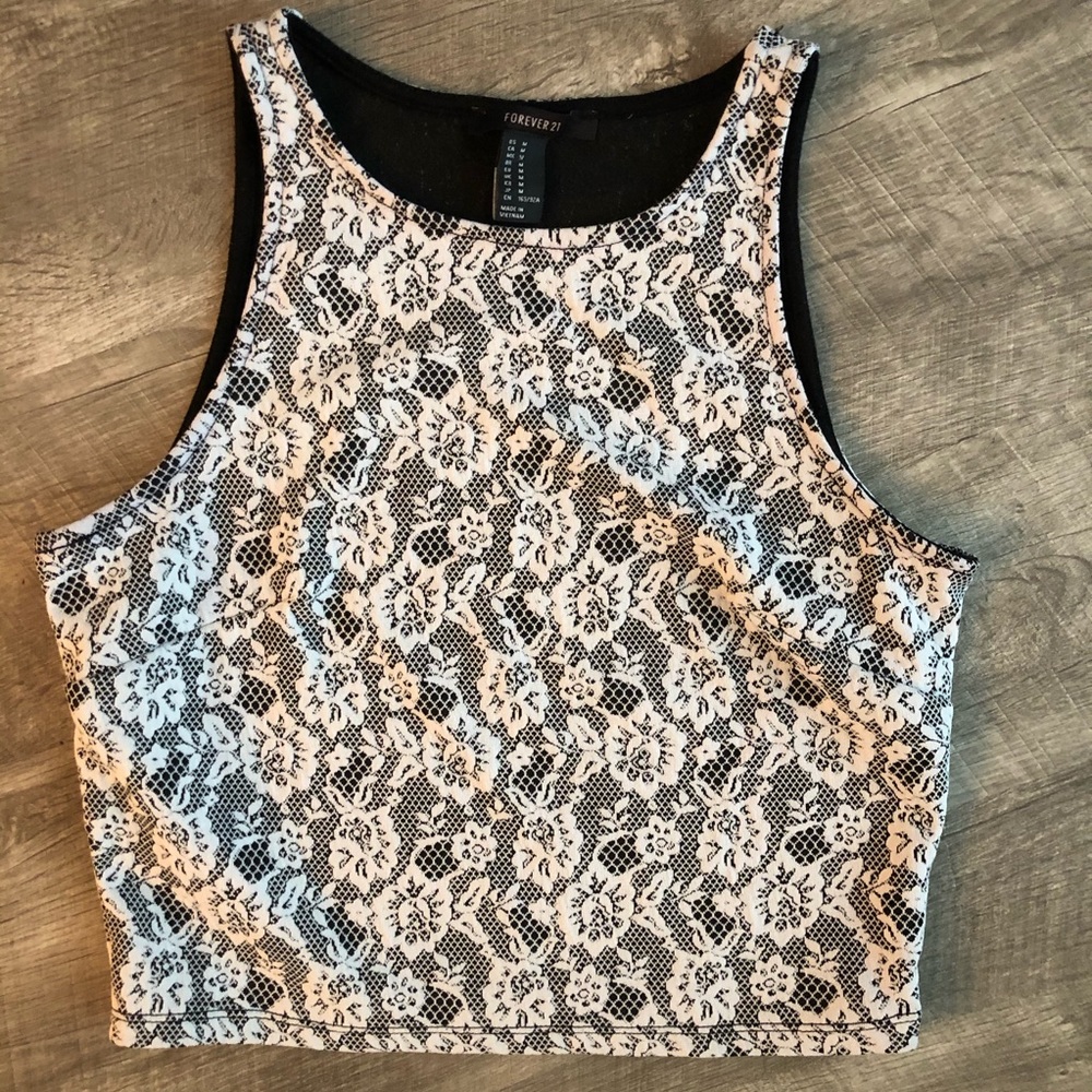 Forever 21 black/white lace crop tank top